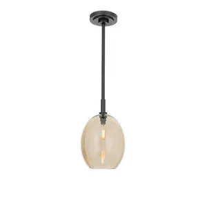 Oil rubbed bronze pendant light with curved champagne glass globe and visible filament bulb inside