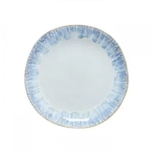 Round ceramic stoneware dinner plate with Ria Blue glazed rim and smooth light blue center