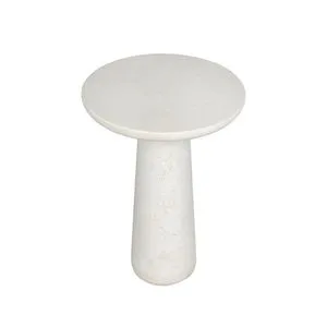 Rye Outdoor Nesting End Table with smooth round top and tapered pedestal base in speckled cast concrete