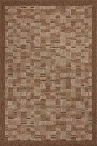 Warm rust-toned indoor/outdoor area rug with a clean-lined geometric checkered pattern and solid border