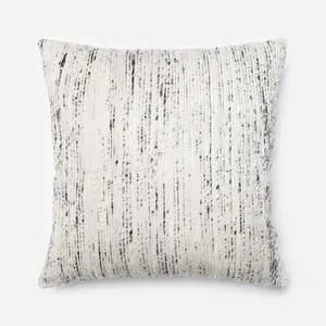 Ivory Alia Pillow with textured ribbed fabric and irregular black accent lines