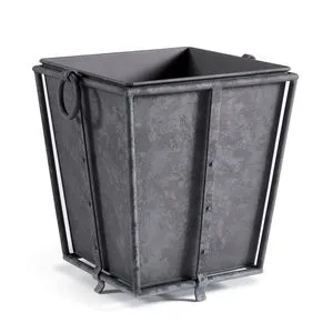 Callahan Tapered Planter in dark metal with rounded handles and traditional square, tapered design