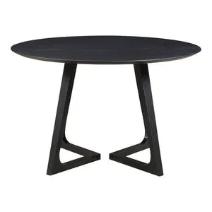 Godenza Round Dining Table in black solid ash wood with sculptural uniquely shaped base