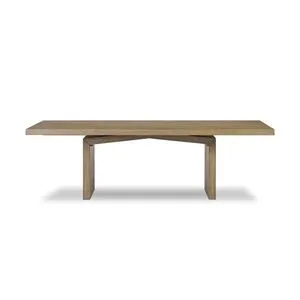 Matthes Dining Table with rectangular oak veneer top and solid rectangular base with rustic finish