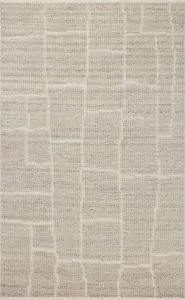 Asha Dove Rug in neutral tones with an organic grid pattern and varied texture, modern area rug design