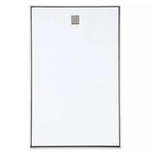 Rectangular wall mirror with sleek nickel frame and square mounting detail at top center