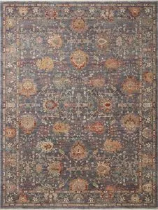 Giada Grey / Multi Rug with intricate traditional motifs in muted grey, rust, and beige tones