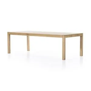 Simple Parsons-style 96-inch dining table in solid dry-washed poplar with dovetail joinery