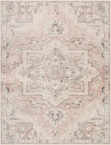 Elle Charcoal/Beige machine woven traditional rug with soft medium pile and intricate faded floral and geometric patterns