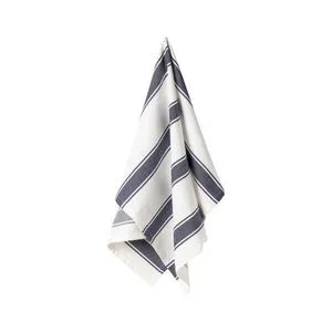 Blueberry striped kitchen towel set with herringbone pattern in soft cotton, hanging folded