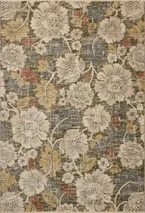 Modern Loloi Eileen Olive Multi Rug with large-scale botanical floral design in olive, beige, blue, and rust colors.