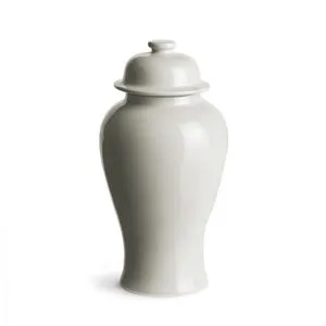 Mini ginger jar vase with bright white high gloss glaze and classic lidded silhouette