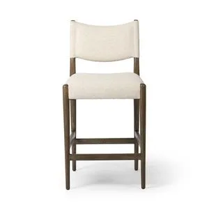 Jayla Counter Stool with toasted solid oak frame and beige high-performance fabric cushions