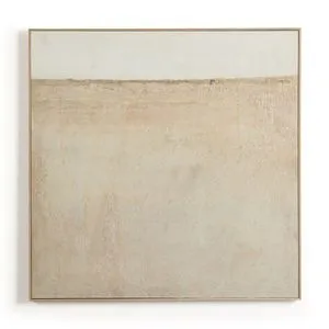 Coastal Desert by Paul Meyer, an abstract painting with layered beige and white textured surfaces in a clear wood frame