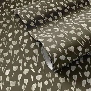 Product Image 1 for Wild Flowers I Olive II Wallpaper by Roseanne Kenny from Four Hands