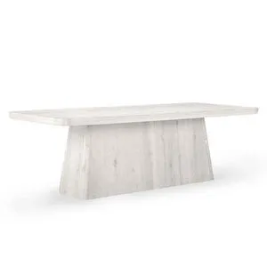 Orlando Dining Table in whitewash oak with minimalist pedestal base and dynamic grain pattern