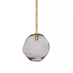 Large molten pendant with organic smoke glass shade and natural brass pipe and canopy