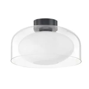 Flush mount ceiling light with old bronze canopy and clear glass dome over opal glass shade