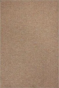 Indoor/outdoor area rug in warm rust tones with a clean-lined woven pattern and stitched border