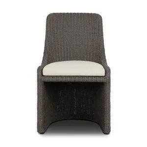 Blaire Outdoor Dining Chair with dark gray woven rattan frame and light beige seat cushion