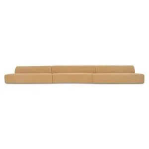 Naomi Wave Modular Sectional three-piece sofa with soft, textured camel fabric and sculptural curved design