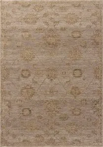 Willa Stone / Multi Rug with vintage Turkish motifs in sand and pale sky tones on an area rug
