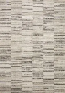 Darby Charcoal Sand Rug with ribbed, rectangular patchwork pattern in neutral charcoal and sand tones