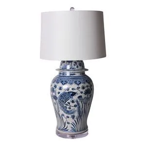 Product Image 1 for Blue & White Fish Temple Jar Table Lamp from Legend of Asia