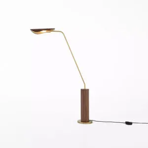Floor lamp profile view on white background with power cord and switch visible