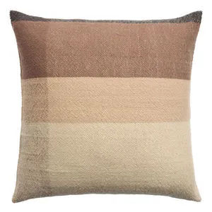 Handmade striped pillow with natural brown, beige, and cream horizontal bands in a soft woven texture