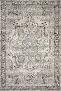 Mika Grey Blue Rug with abstract tribal motifs in textured polypropylene and polyester weave