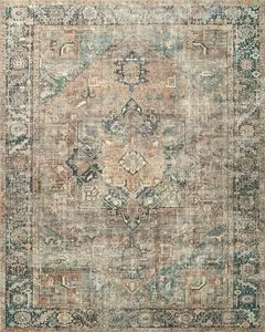 Traditional Margot Terracotta Lagoon Rug with a plush CloudPile texture, featuring earth tones and teal accents in a class...