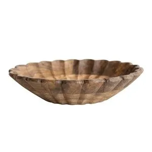 Product Image 1 for Boho Carved Wood Bowl with Scalloped Edge, Natural from Creative Co-Op