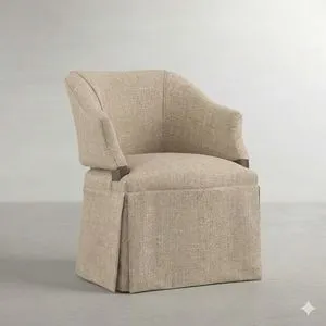 Brewer Swoop Arms Upholstered Dining Chair with full skirt and sloped back in beige textured fabric