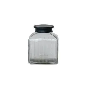 Product Image 1 for Square Glass Jar with Lid, Clear and Black from Creative Co-Op