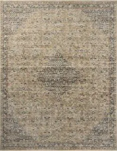 Traditional Heritage Sage Navy Rug with vintage-inspired patterns and variable-pile texture in muted earth tones