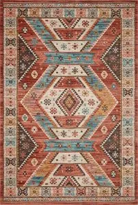 Traditional Zion rug with bold red, turquoise, cream, and mustard geometric patterns inspired by Turkish and Persian kilims