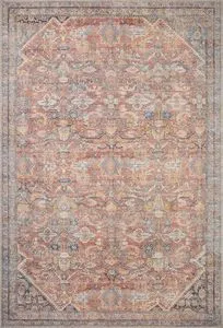 Traditional Adrian Rust / Denim Rug with warm rust and denim blue palette and intricate vintage-inspired pattern