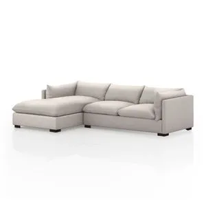 Stone-colored Westwood 2 Piece 112" sectional sofa with clean lines and espresso-finished banak base, left arm-facing