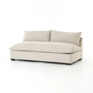 Grant Sectional armless piece in oatmeal fabric with plush cushions and dark wood block feet