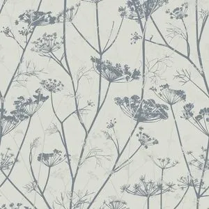 Wild Chervil wallpaper with off-white background and silver metallic starry floral clusters on fibrous paper