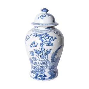 Product Image 1 for Blue & White Magnolia Pheasant Porcelain Temple Jar from Legend of Asia