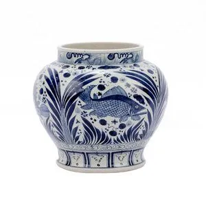 Product Image 1 for Blue & White Open Top Fish Jar from Legend of Asia