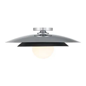 Sherrer 1-light ceiling light with midcentury modern louvered shade, white opal glass globe, chrome finish
