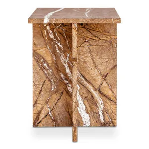 Blair Accent Table in solid golden forest marble with clean linear form and unique veining patterns