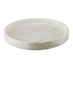 Round Bilbao Aravali onyx tray with delicate pastel pink and green veining, narrow plinth base, subtle feet