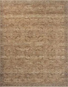 Heritage Natural / Mist Rug with a vintage aesthetic, variable-pile texture, and muted brown and beige tones with subtle t...