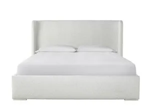 Restore Upholstered Bed with simple frame, rounded edges, and soft white fabric covering