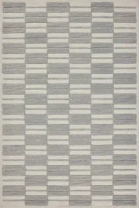 Bradley Ivory Grey Rug with rectangular two-toned linear patterns and alternating high-low pile texture