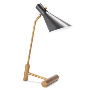 Spyder Task Lamp with black metal conical shade and brass kickstand base